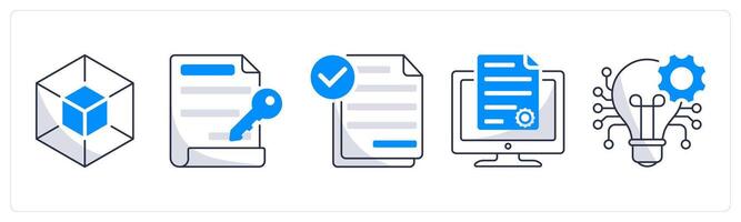 A set of 5 blockchain icons as blockchain, digital key, smart contract vector