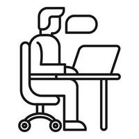Office worker talking and working on laptop at desk vector