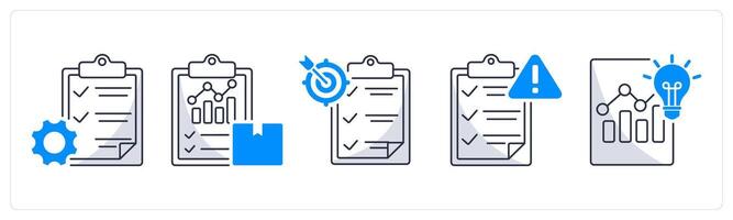 A set of 5 business icons as project management, production report, target vector