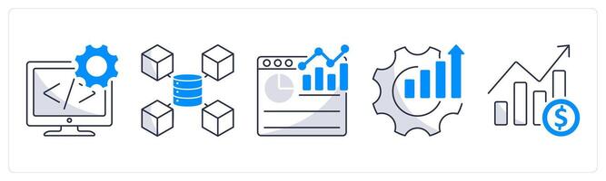 A set of 5 business icons as development, big data, analytics vector