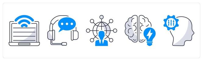A set of 5 business icons as computer technology, support center, communication and network vector