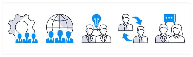 A set of 5 business icons as management, international team, coaching and mentoring vector