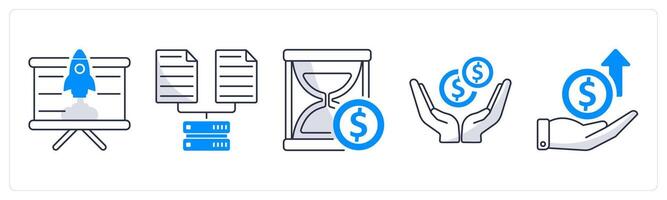 A set of 5 business icons as business startup, data collection, time is money vector