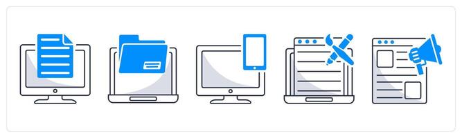 A set of 5 business icons as online document, folder, responsive design vector