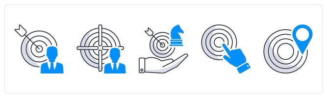 A set of 5 business icons as business target, business hunting, strategy vector