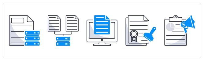 A set of 5 business icons as business data, data collection, online document vector