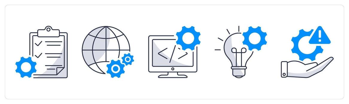 A set of 5 business icons as project management, global setting, development vector