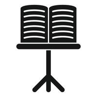 Music stand holding open book of sheet music, simple icon vector