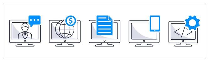 A set of 5 business icons as online conference, online business, online document vector