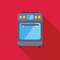 Modern kitchen stove with oven and burners on red background vector