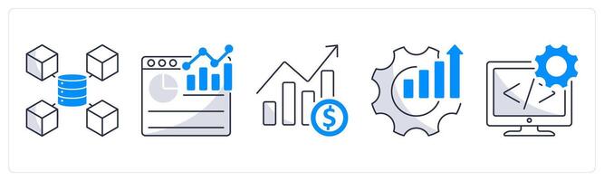 A set of 5 business icons as big data, analytics, business growth vector