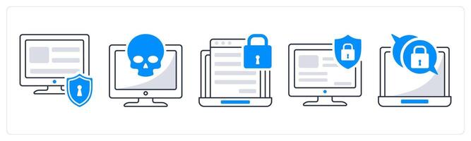 A set of 5 security icons as computer security, cyber attack, online privacy vector