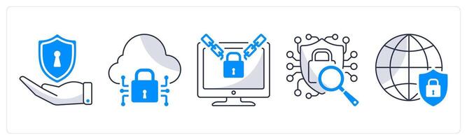 A set of 5 security icons as protection, cloud security, ransomware vector