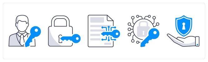 A set of 5 security icons as user access, access lock, data encryption vector