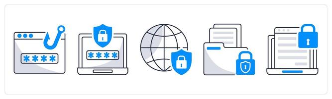 A set of 5 security icons as password phishing, password safety, network security vector