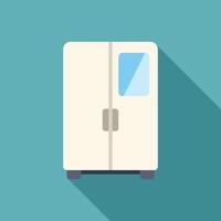 White refrigerator with freezer compartment displaying food items inside, teal background vector