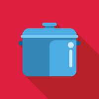 Blue cooking pot with lid and handles on red background vector