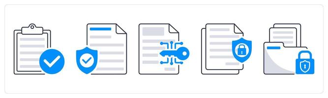 A set of 5 security icons as firewall, file security, data encryption vector