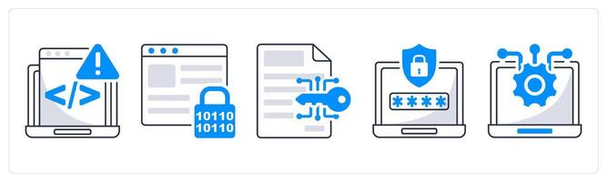 A set of 5 security icons as code issue, password encryption, data encryption vector