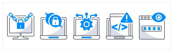 A set of 5 security icons as ransomware, end to end encryption, technology vector