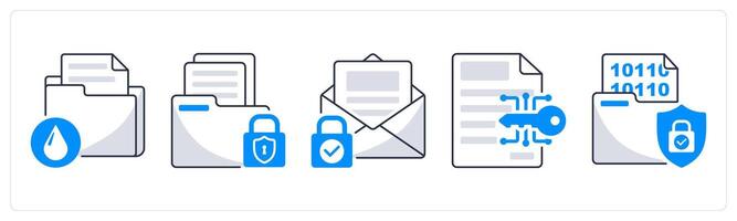 A set of 5 security icons as data leak, folder protection, mail protection vector