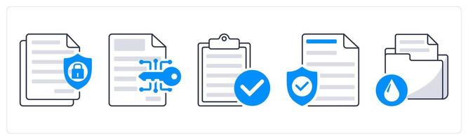 A set of 5 security icons as confidential information, data encryption, verification report vector