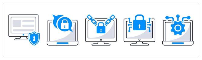 A set of 5 security icons as computer security, end to end encryption, ransomware vector