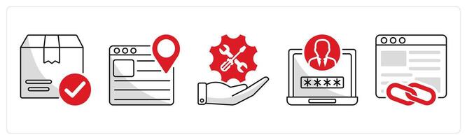 A set of 5 web design icons as package box, web navigation, maintenance vector