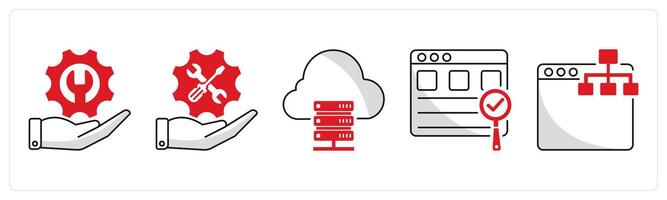 A set of 5 web design icons as support, maintenance, web hosting vector