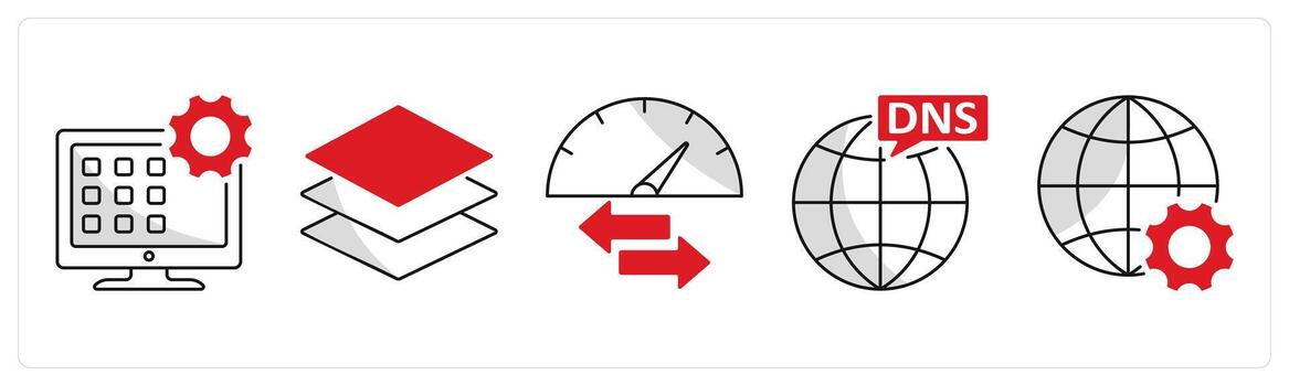 A set of 5 web design icons as application, layers element, speed badwidth vector