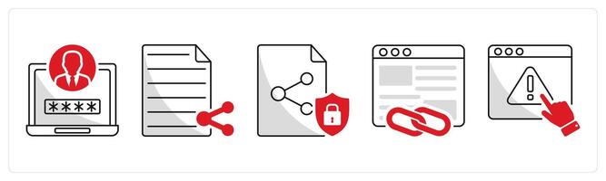 A set of 5 web design icons as admin login, file sharing, file sharing security vector