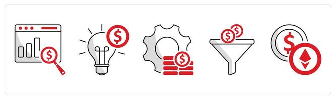 A set of 5 blockchain icons as financial data analytics, financial innovation, money management vector