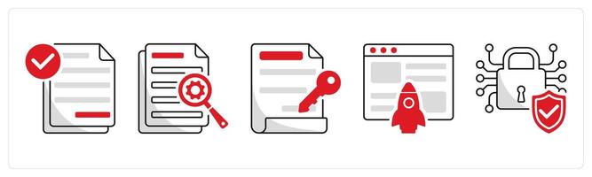 A set of 5 blockchain icons as smart contract, data, digital key vector