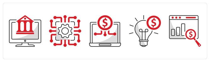 A set of 5 blockchain icons as digital banking, technology, digital economy vector