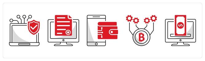 A set of 5 blockchain icons as secure payment gateway, digital contract vector