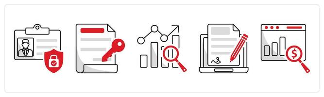 A set of 5 blockchain icons as id protection, digital key, benchmark vector