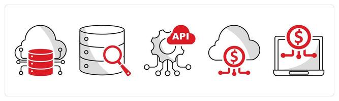 A set of 5 blockchain icons as big data, big data analytics vector