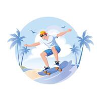 A man enjoy skating, a flat style illustration vector