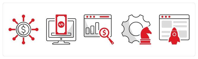 A set of 5 blockchain icons as crowdfunding, crowdfunding platform, financial data analytics vector