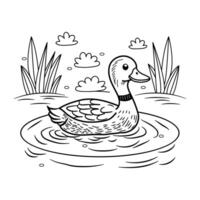 A duck swimming in the water coloring page vector