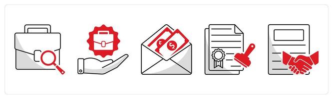 A set of 5 business icons as job search, job offer, salary vector