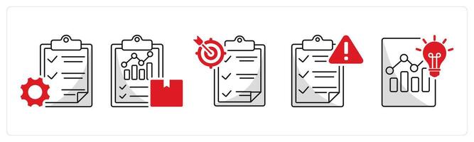 A set of 5 business icons as project management, production report, target vector