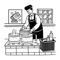 A man is making a cake in a bakery vector