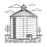 A black and white drawing of a grain silo vector