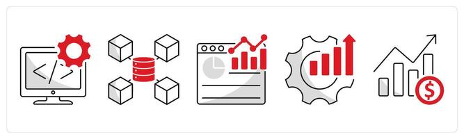 A set of 5 business icons as development, big data, analytics vector