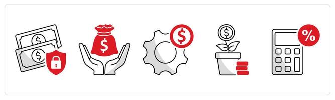 A set of 5 business icons as money protection, saving money, money making vector