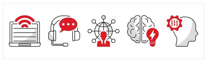 A set of 5 business icons as computer technology, support center, communication and network vector