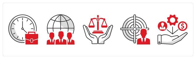 A set of 5 business icons as office hours, international team, business ethics vector