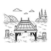 A drawing of a bridge over the water vector