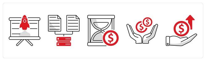 A set of 5 business icons as business startup, data collection, time is money vector
